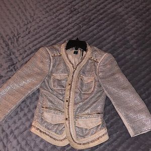 Textured Metallic Silver Women's Blazer Jacket